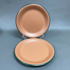 Vintage Brown Green Trim Dinner Plates Mexico? 10 5/8" Lot of 2